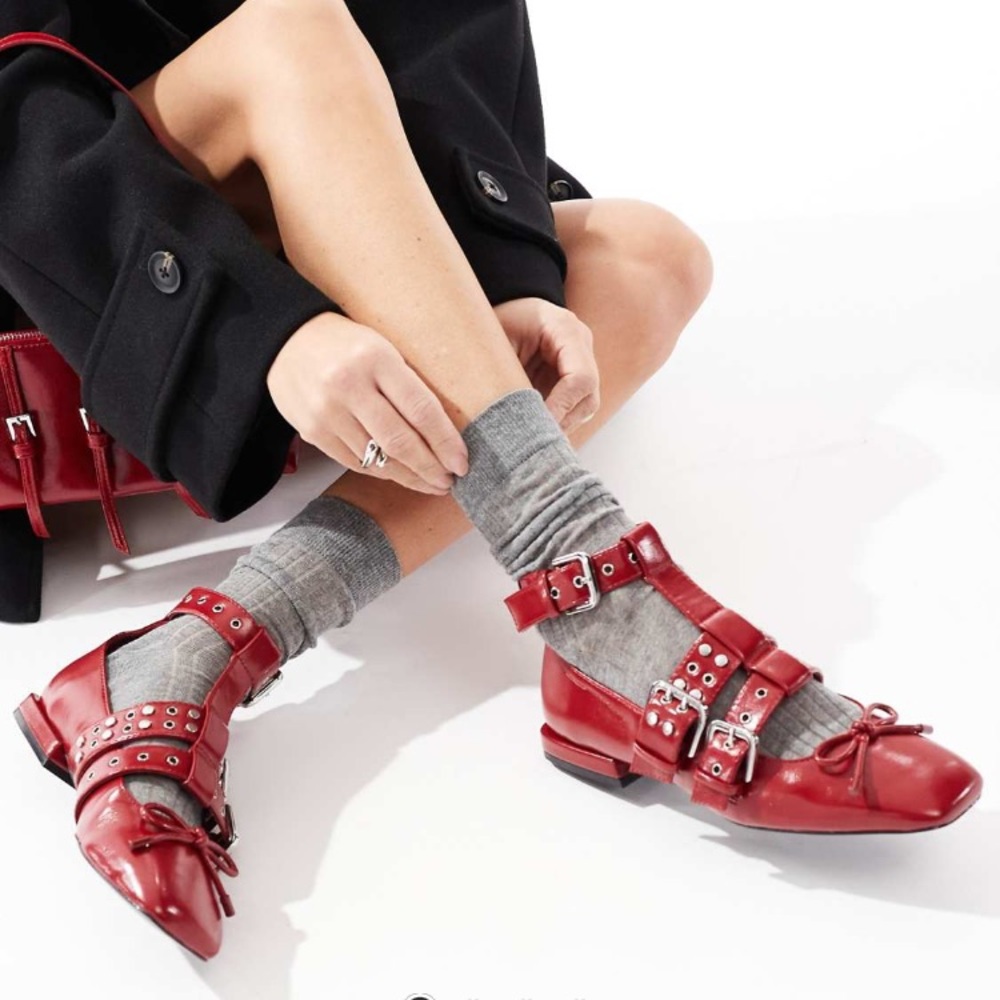 Red Buckled Mary Jane Shoes